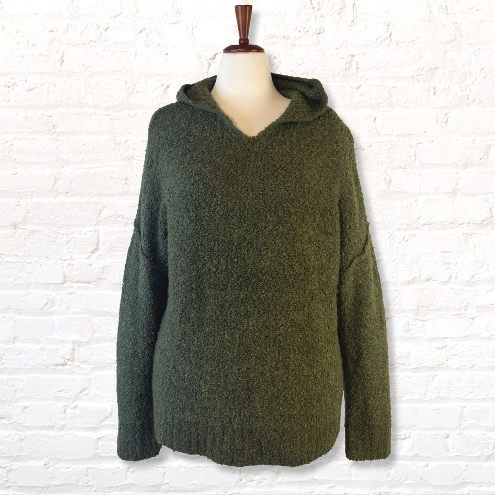 A New Day Womens Hooded Sweater Size Large Green Boucle Yarn Wool Pullover - Picture 14 of 14